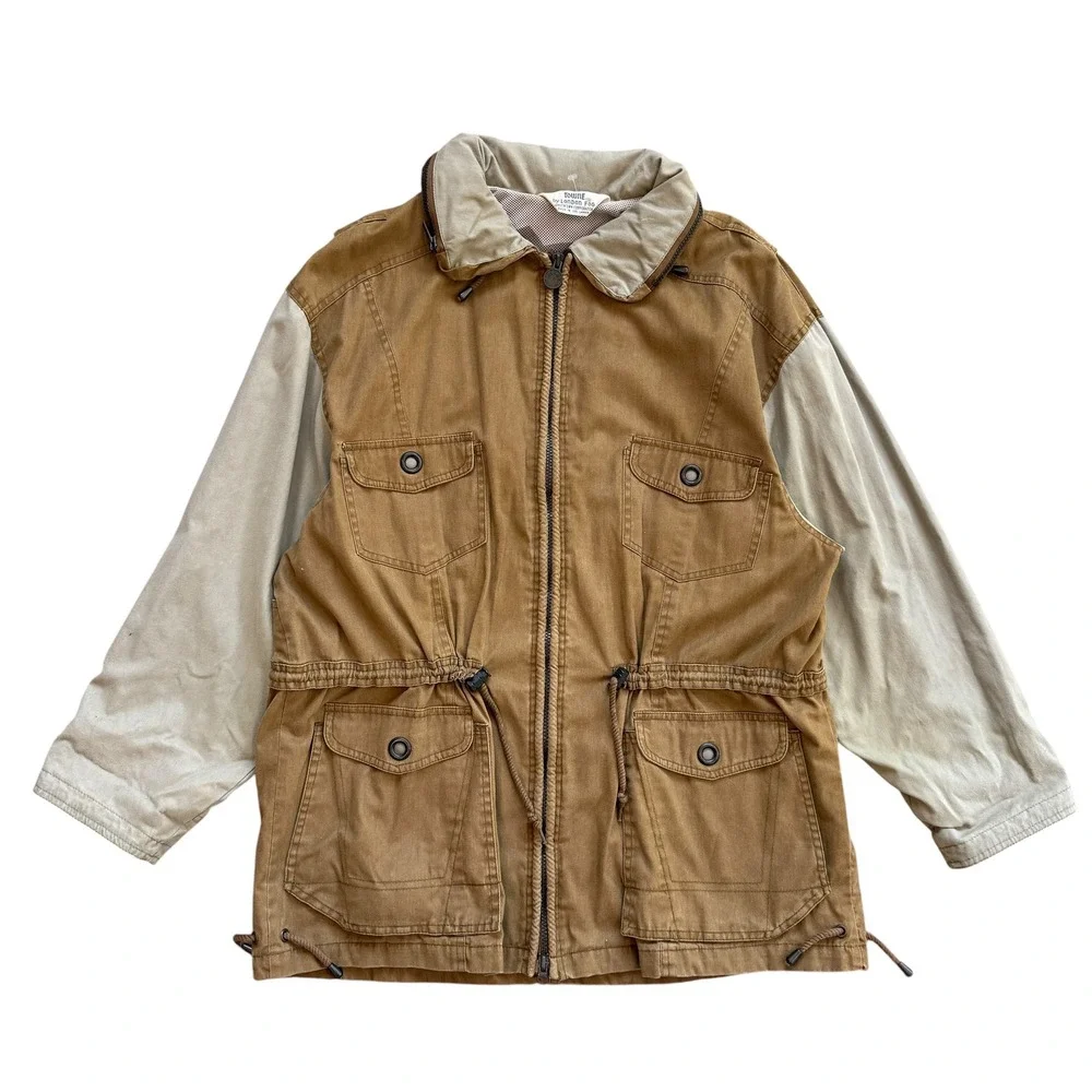 Towne by London Fog Brown Tan Utility Field Jacket Women Large Full Zip Cargo